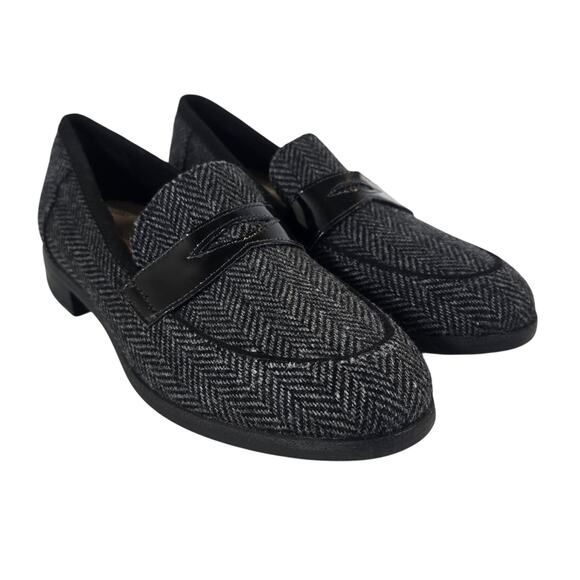L Collection by Clarks Trish Rose Loafer Shoes Size 6 Grey Black Herringbone - Picture 1 of 10